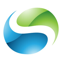 Green and Blue Glossy Circle Shaped Letter S Icon