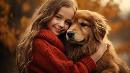 girl with dog. friendship and love