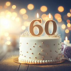 Birthday cake with number 60 on top. ai generative - obrazy, fototapety, plakaty