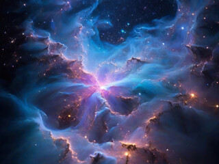 Fantastic cosmic landscape, glowing nebulae of bright neon colors. Other worlds, distant stars, a...