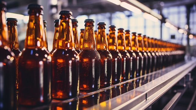 Beer bottles on production lines