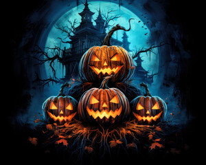 Fototapeta na wymiar Halloween pumpkin art. Jack of the Lantern. Dark back