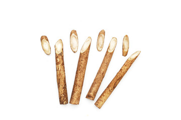 Burdock Root (Gobo) on white background.