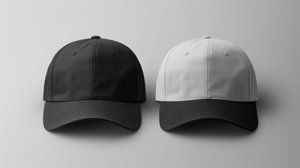 Two caps in different angles on a monochrome background. Mock up, material for mounting and presentation of logos - obrazy, fototapety, plakaty