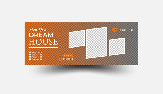 Reailstate Facebook cover banner template. Social media cover post.Creative  business marketing social media facebook cover.