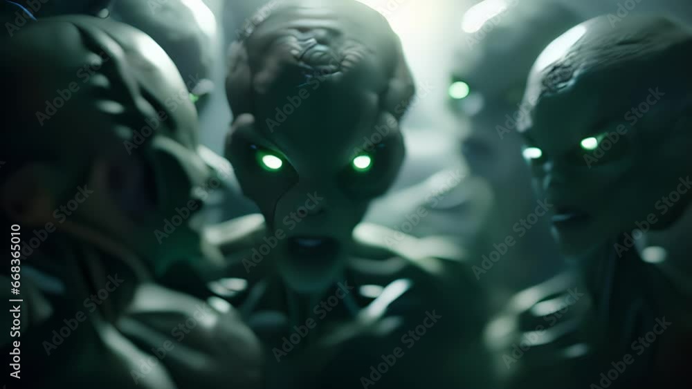 Poster scifi scene of a group of aliens merging their minds to create a powerful forcefield, protecting the