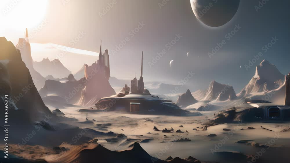 Aufkleber scifi scene of a colony on a distant planet, powered entirely by advanced energy storage systems tha