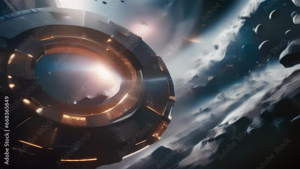 Aufkleber scifi scene of a spacecraft equipped with an advanced quantum sensor, navigating through a wormhole 