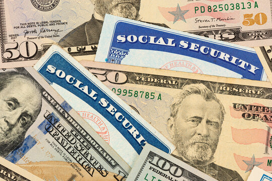 Collage concept of social security and money
