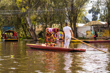 Culture boats at Xochimilco Ecological Park at CDMX. Photo made in Mexico City, MX in 21 Oct 2023