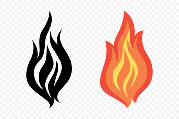 Flat Vector Fire Flame Icon Set. Campfire Shape Sign, Isolated. Bonfire Collection. Vector Illustration