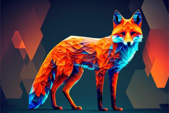 AI-generated illustration of a geometric fox pattern on a black background