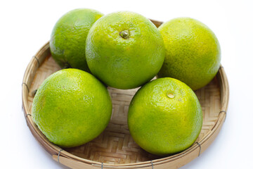 Citrus sinensis, sweet orange fruit on white background