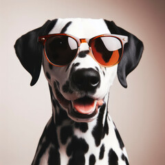 Dalmatian dog portrait with sunglasses. ai generative
