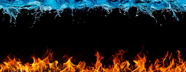 Water and Fire on Black Background with Copy Space Banner
