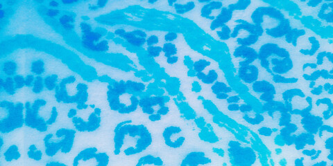 Fototapeta na wymiar White African Pattern. Blue Animal Print Fabric.