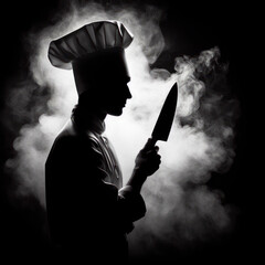 silhouette chef in a chef's hat and a knife. ai generative