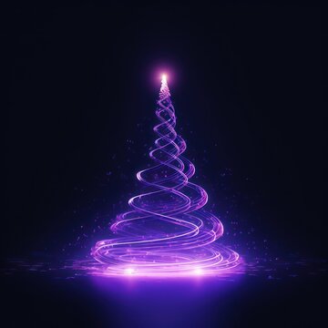 Merry Christmas greeting card / concept: Glowing Christmas tree, in the background neon lines