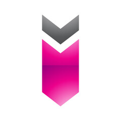 Magenta and Black Glossy Down Facing Arrow Shaped Letter I Icon