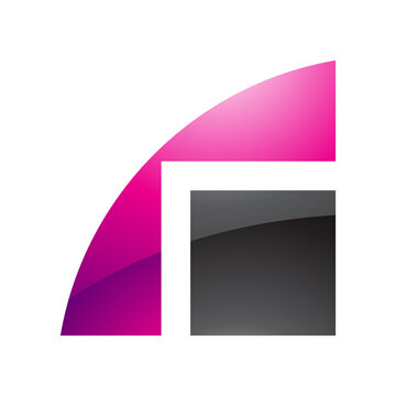 Magenta and Black Glossy Geometrical Letter R Icon