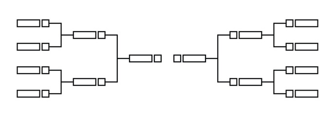 Vector line or outline championship single elimination tournament bracket or tree diagram isolated on white. Fields for 8 players or teams, 4 from each side. It is suitable for all kinds of sports