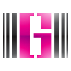 Magenta and Black Glossy Letter G Icon with Vertical Stripes