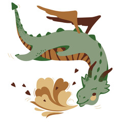 Illustration with Dragon, Dragon releasing fire in the shape of hearts.