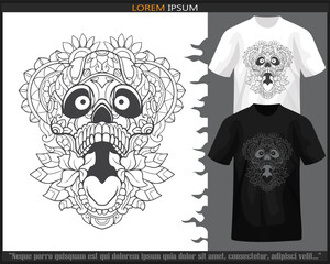 Skull head mandala arts isolated on black and white t shirt.