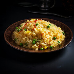 indonesia or singapore fried rice in plate, limbo background, studio color