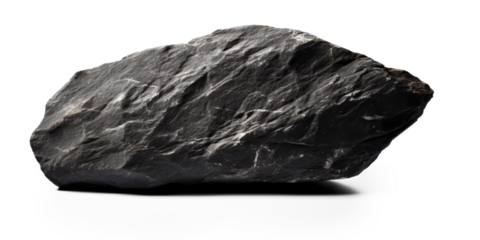 black rough heavy rock, png file of isolated cutout object on transparent background with shadow