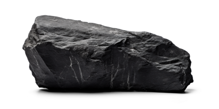 black rough heavy rock, png file of isolated cutout object on transparent background with shadow