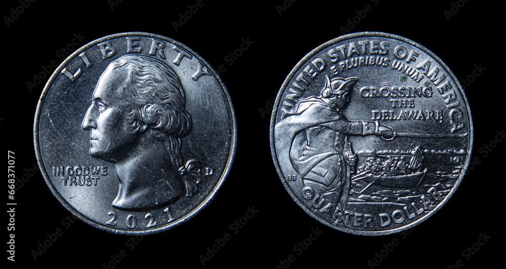 Canvas Prints United States quarter dollar coin obverse and reverse, crossing the delaware