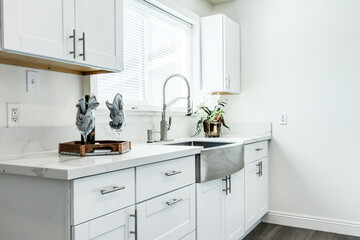 kitchen with white cabinets