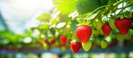 Vertical hydroponic farming of organic strawberries in a smart greenhouse for healthy fresh fruit...