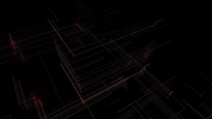 3D rendering of a digital neon mesh made of bright lines and dots