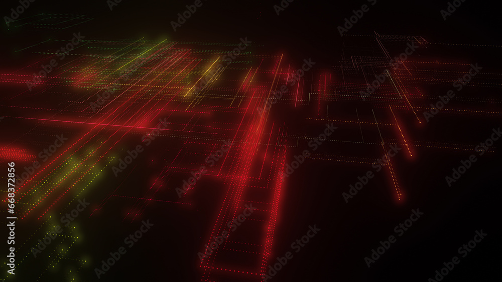 Aufkleber 3d rendering of a digital neon mesh made of bright lines and dots