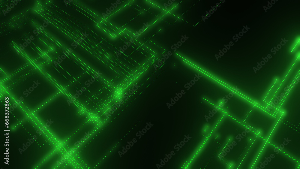 Poster 3d rendering of a digital neon mesh made of bright lines and dots