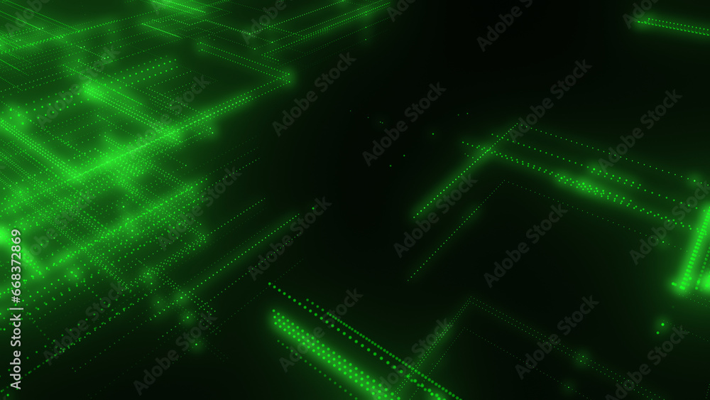 Poster 3d rendering of a digital neon mesh made of bright lines and dots