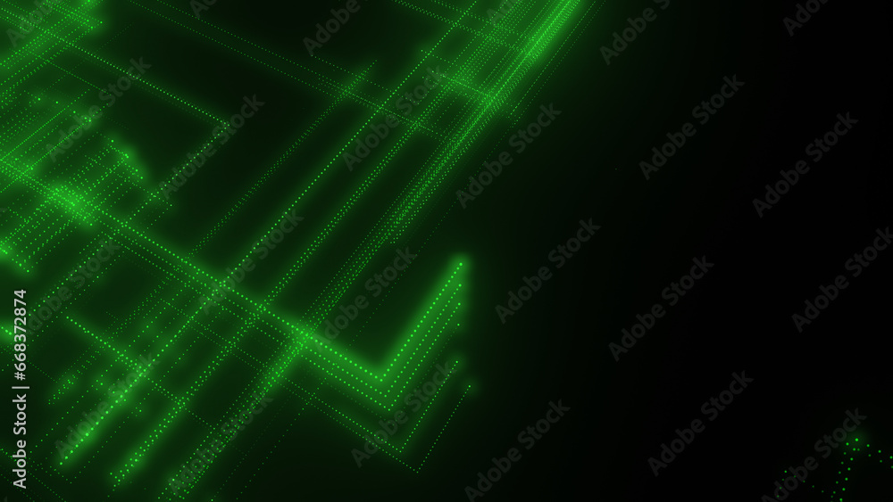Poster 3d rendering of a digital neon mesh made of bright lines and dots