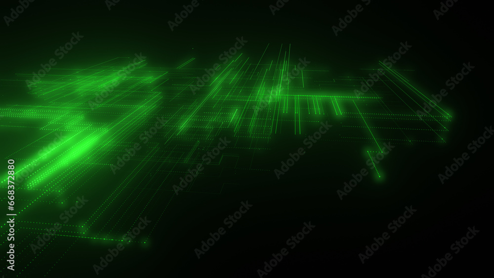 Poster 3d rendering of a digital neon mesh made of bright lines and dots