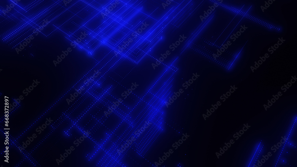Poster 3d rendering of a digital neon mesh made of bright lines and dots
