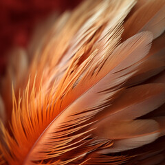 Fondo de primer plano con detalle y textura de plumas de tonos anaranjados
