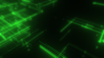 3D rendering of a digital neon mesh made of bright lines and dots