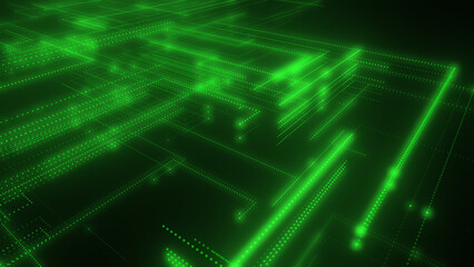 3D rendering of a digital neon mesh made of bright lines and dots