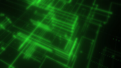 3D rendering of a digital neon mesh made of bright lines and dots