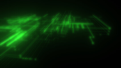 3D rendering of a digital neon mesh made of bright lines and dots