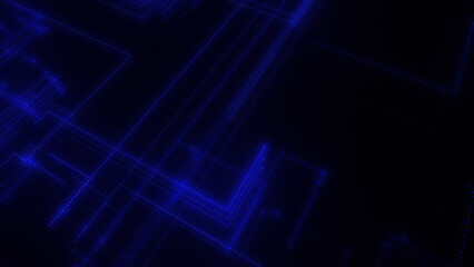 3D rendering of a digital neon mesh made of bright lines and dots
