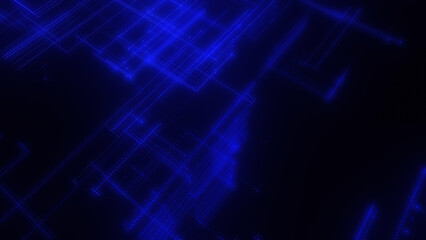 3D rendering of a digital neon mesh made of bright lines and dots