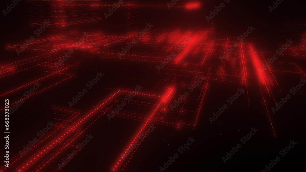 Poster 3d rendering of a digital neon mesh made of bright lines and dots