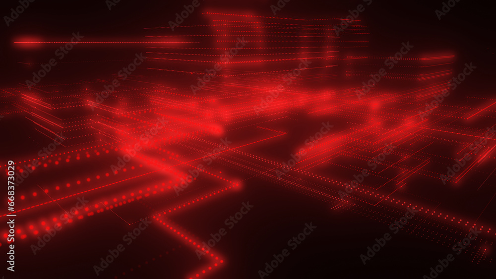 Poster 3d rendering of a digital neon mesh made of bright lines and dots